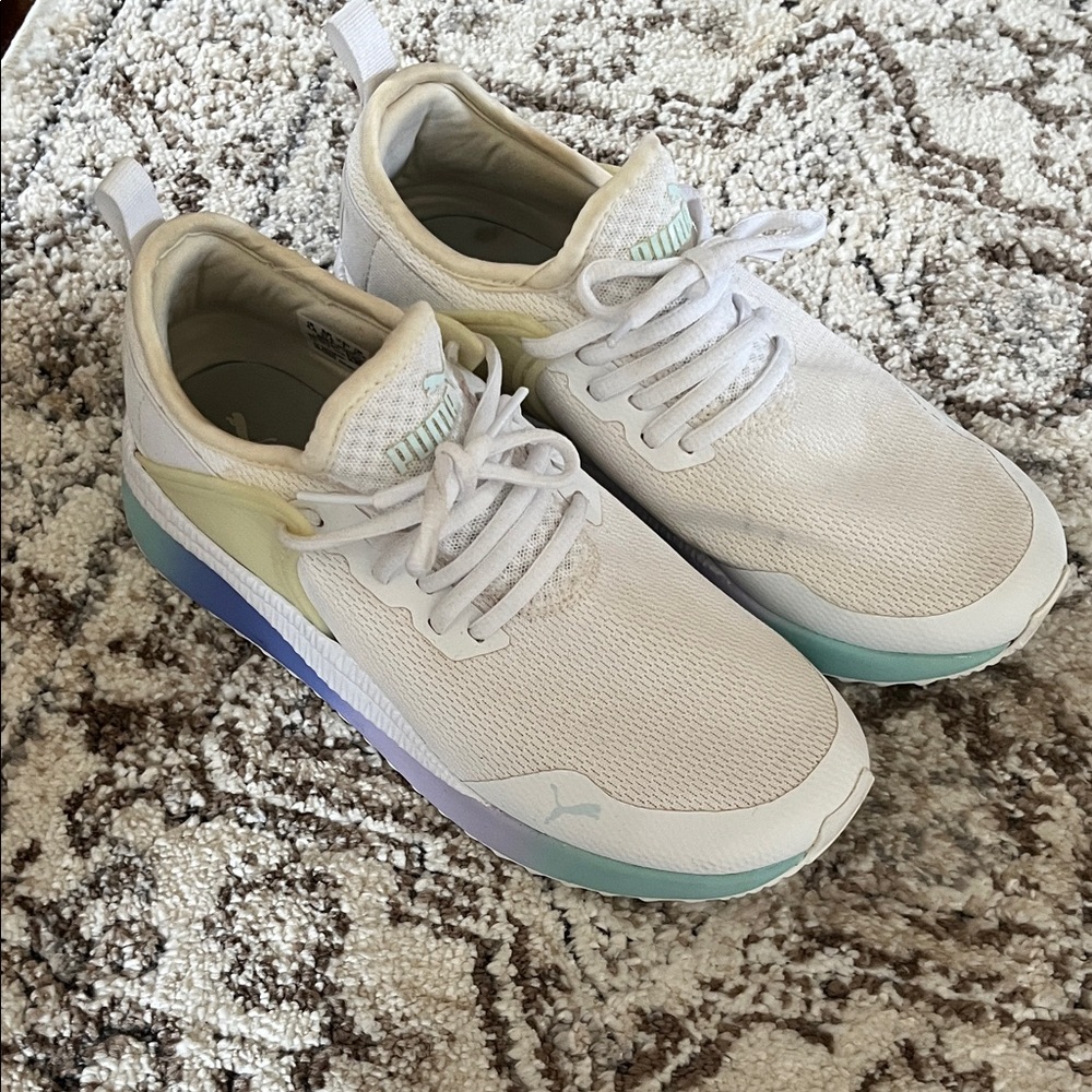 Puma White Sneakers with Pastel Gradient Accents